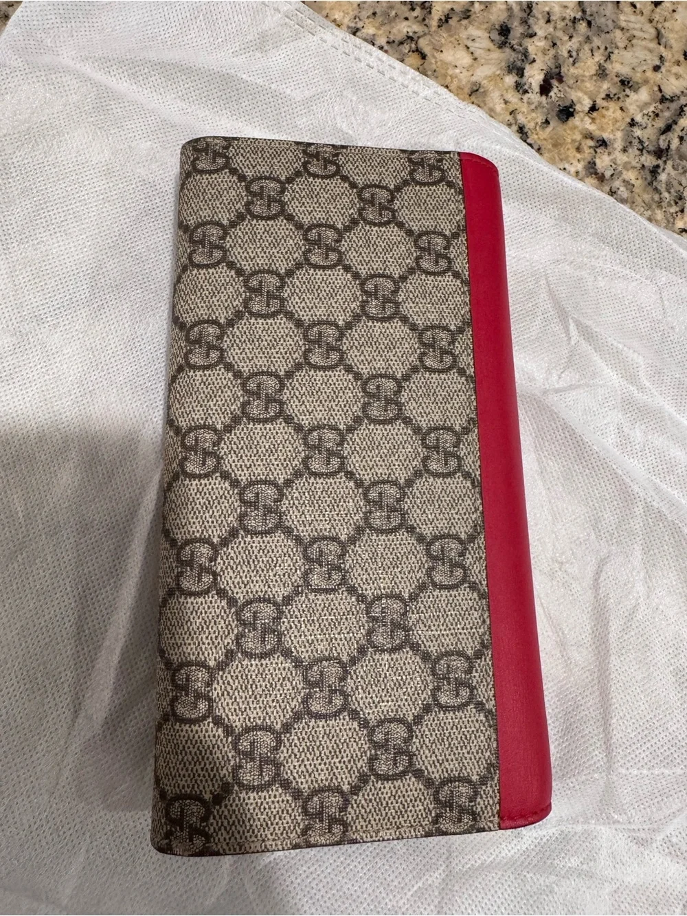 Gucci Red Leather & GG Monogram Continental Wallet with Gold Hardware